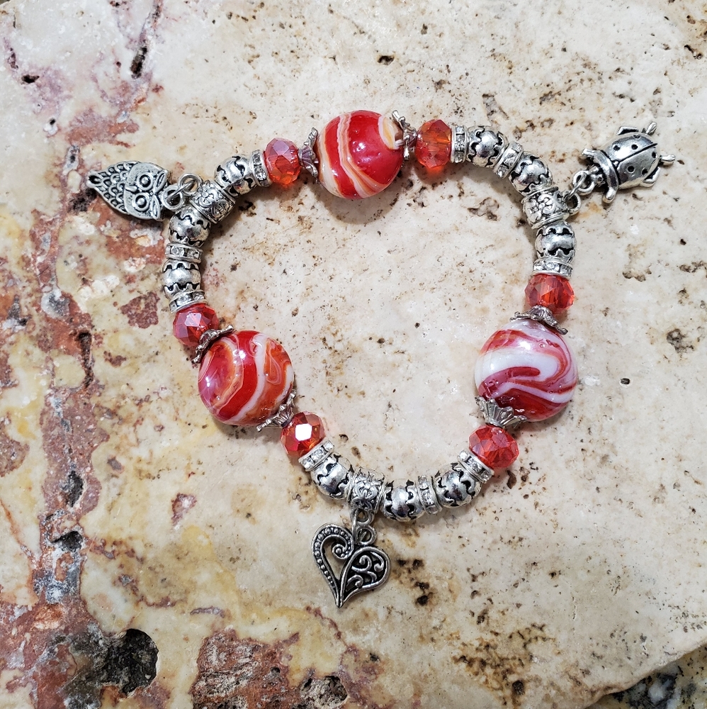 Bracelet Stretchy w/Metal & Glass Beads